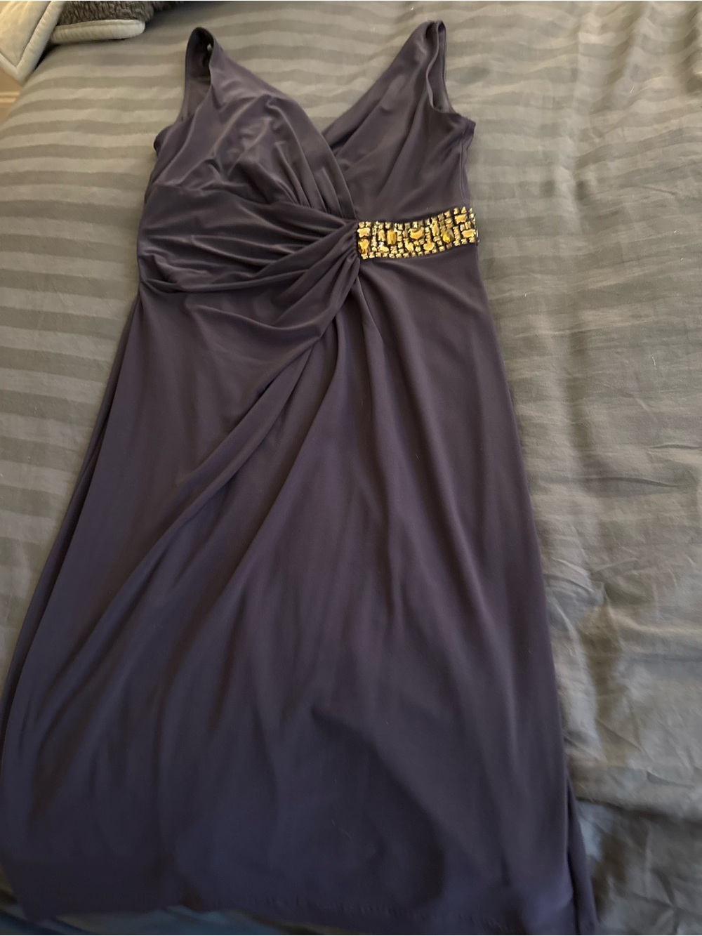 Anne Klein Sleeveless Purple Evening Dress with Embellished Waist, Size 8